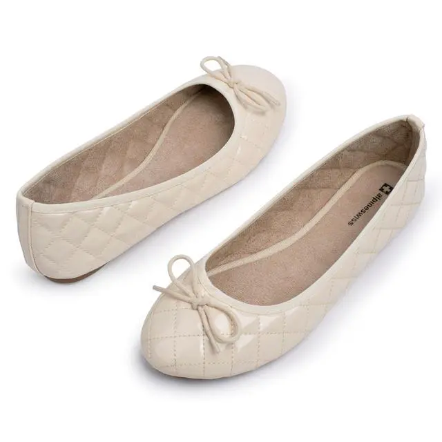 Alt view image 4 of 7 - Alpine Swiss Womens Aster Ballet Flats Patent Leather Slip-On Shoes Quilted Pillow Stitch Rounded Toe Everyday Comfortable Fashion Footwear