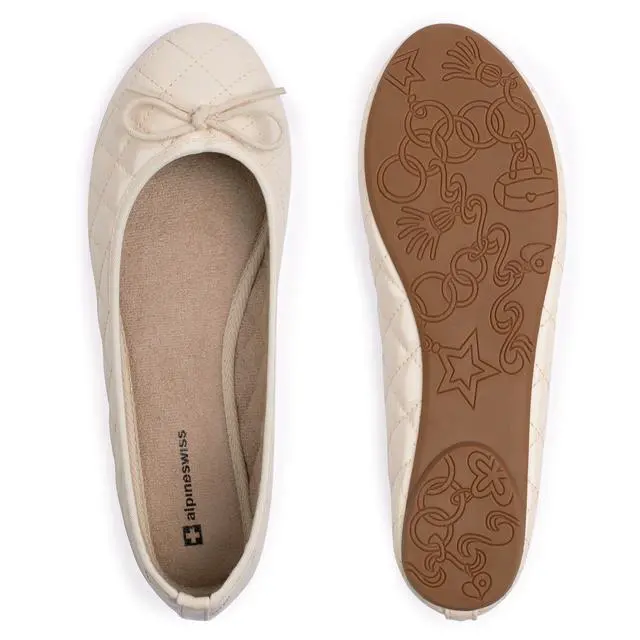 Alt view image 5 of 7 - Alpine Swiss Womens Aster Ballet Flats Patent Leather Slip-On Shoes Quilted Pillow Stitch Rounded Toe Everyday Comfortable Fashion Footwear