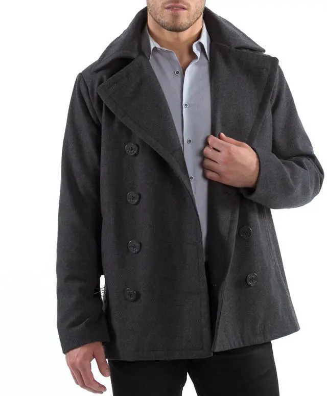 Alt view image 5 of 7 - Alpine Swiss Mason Mens Wool Blend Pea Coat Jacket Double Breasted Dress Coat