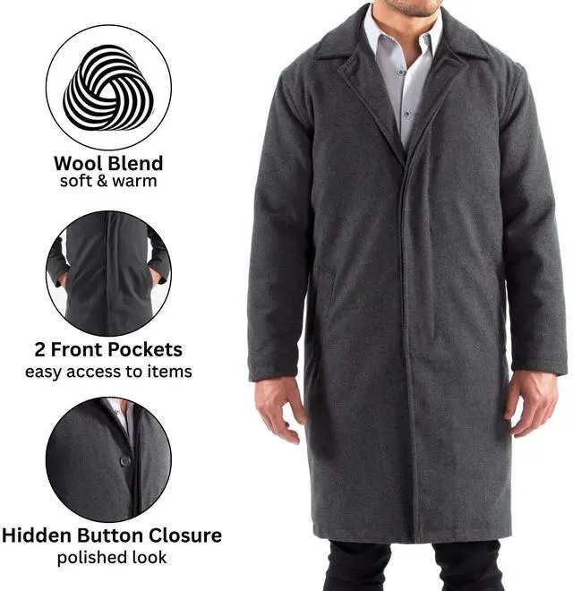 Alt view image 2 of 7 - Alpine Swiss Mens Zach Knee Length Jacket Top Coat Trench Wool Blend Overcoat