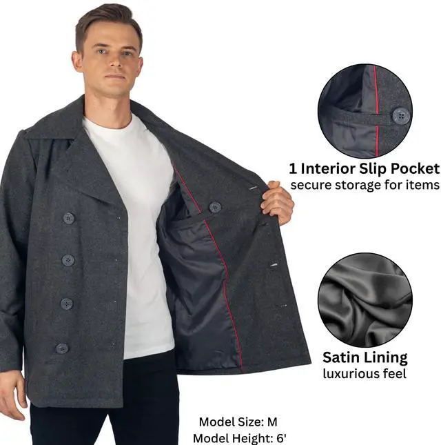 Alt view image 3 of 7 - Alpine Swiss Mason Mens Wool Blend Pea Coat Jacket Double Breasted Dress Coat