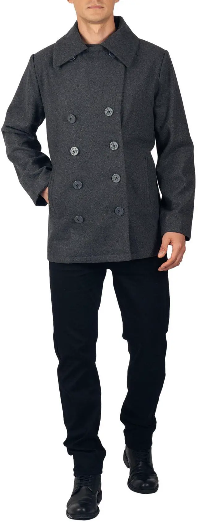 Alt view image 6 of 7 - Alpine Swiss Mason Mens Wool Blend Pea Coat Jacket Double Breasted Dress Coat