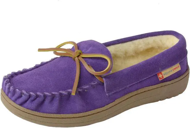 Alpine Swiss Sabine Womens Suede Shearling Moccasin Slippers House Shoes Slip On Newegg