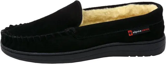 Alt view image 4 of 6 - Alpine Swiss Yukon Mens Suede Shearling Moccasin Slippers Moc Toe Slip On Shoes