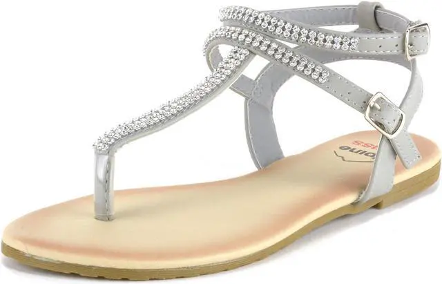 Main image of Alpine Swiss Womens Rhinestone T-Strap Sandals Ankle Strap Flat Summer Shoes