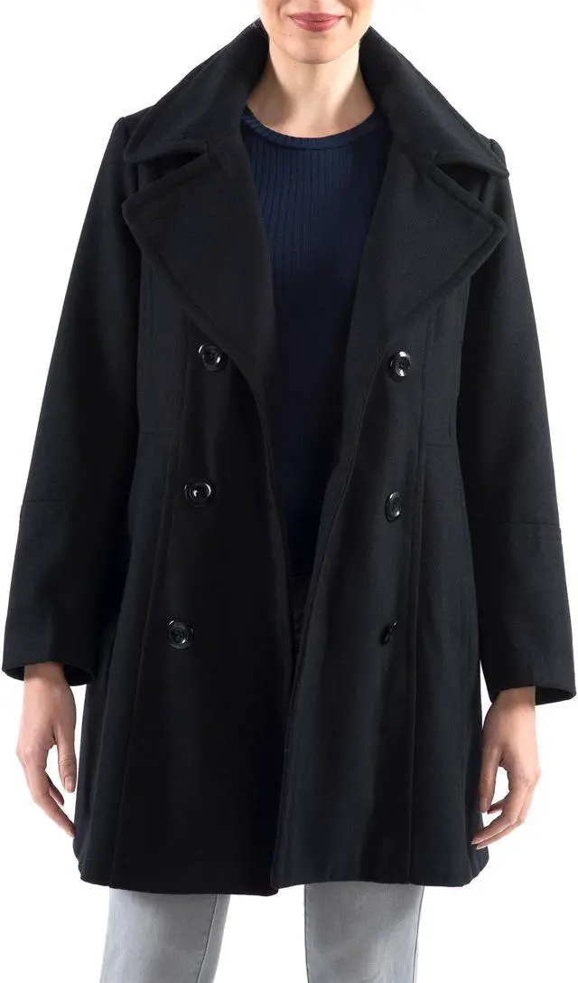 Alt view image 2 of 7 - Alpine Swiss Norah Womens Peacoat Runs Big Double-Breasted Jacket Flattering Fit