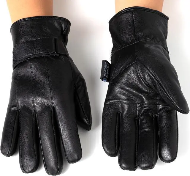 Alt view image 4 of 7 - Alpine Swiss Men’s Leather Gloves Hook-and-Loop fastener Strap Thinsulate Lining Insulated 40 Grain