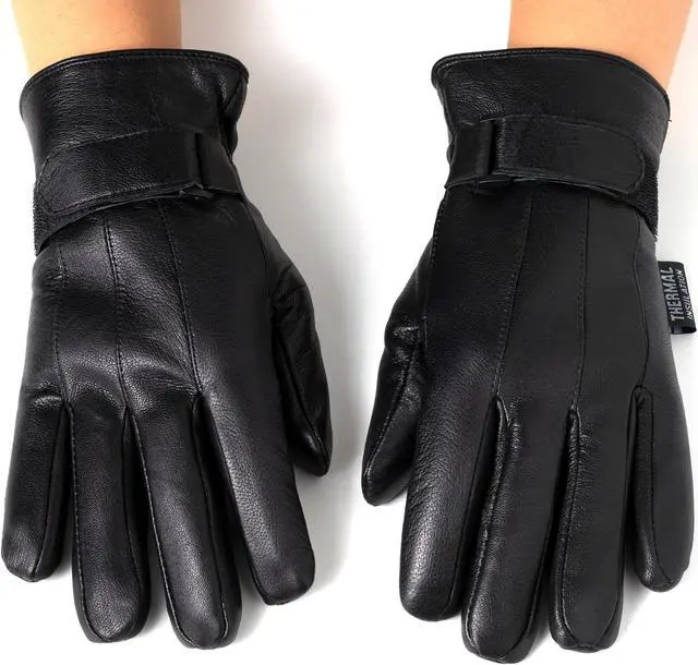 Alt view image 2 of 7 - Alpine Swiss Men’s Leather Gloves Hook-and-Loop fastener Strap Thinsulate Lining Insulated 40 Grain