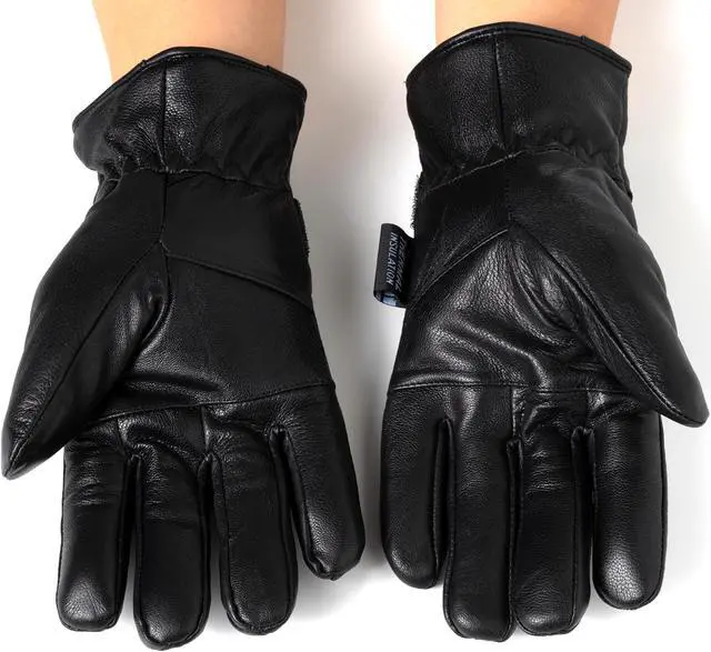 Alt view image 3 of 7 - Alpine Swiss Men’s Leather Gloves Hook-and-Loop fastener Strap Thinsulate Lining Insulated 40 Grain