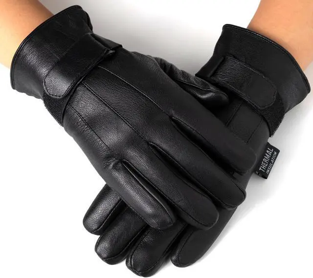 Main image of Alpine Swiss Men’s Leather Gloves Hook-and-Loop fastener Strap Thinsulate Lining Insulated 40 Grain