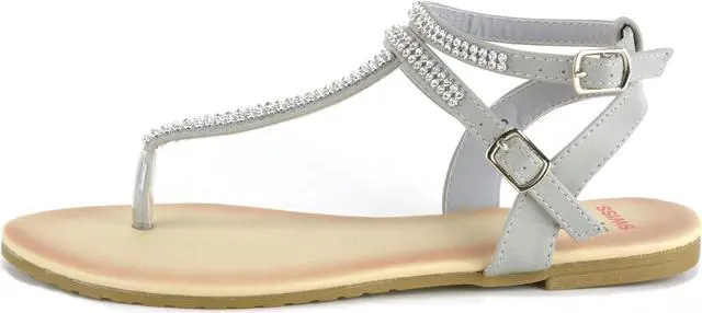 Alt view image 2 of 6 - Alpine Swiss Womens Rhinestone T-Strap Sandals Ankle Strap Flat Summer Shoes