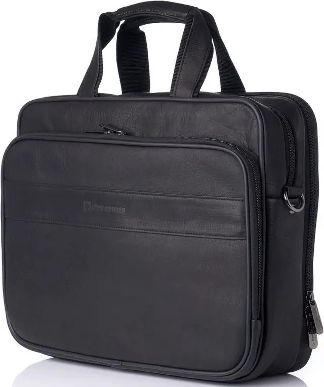 Alt view image 6 of 10 - Alpine Swiss Messenger Bag Leather 15.6 Laptop Briefcase Portfolio Business Case