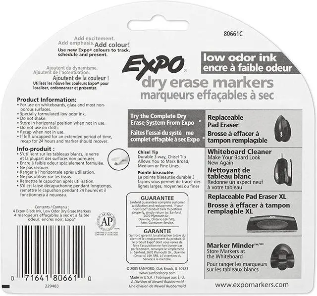 Alt view image 2 of 9 - Expo Low Odor Dry Erase Markers, Chisel Tip, Black Ink, 4-Count (80661)