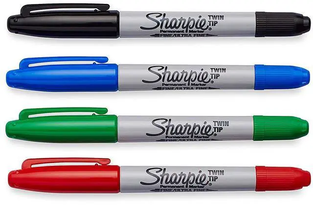 Alt view image 3 of 11 - SHARPIE 32174PP Twin Tip Permanent Marker Set, Black, Blue, Green, Red, Fine