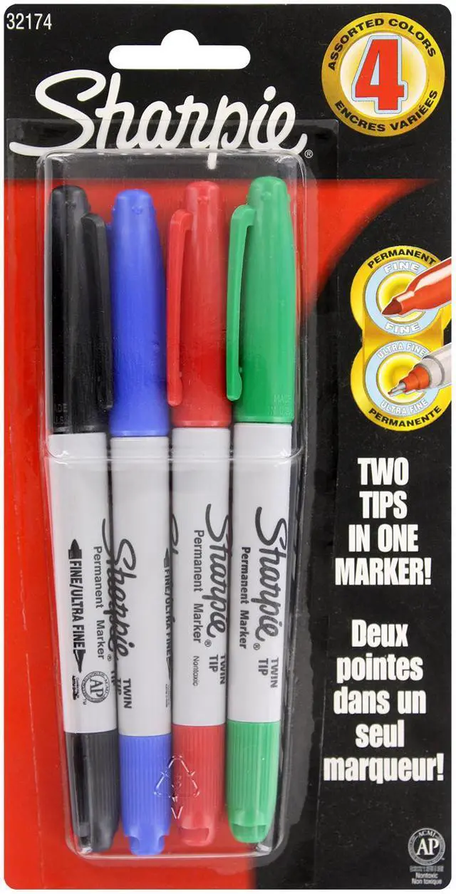 Alt view image 2 of 11 - SHARPIE 32174PP Twin Tip Permanent Marker Set, Black, Blue, Green, Red, Fine
