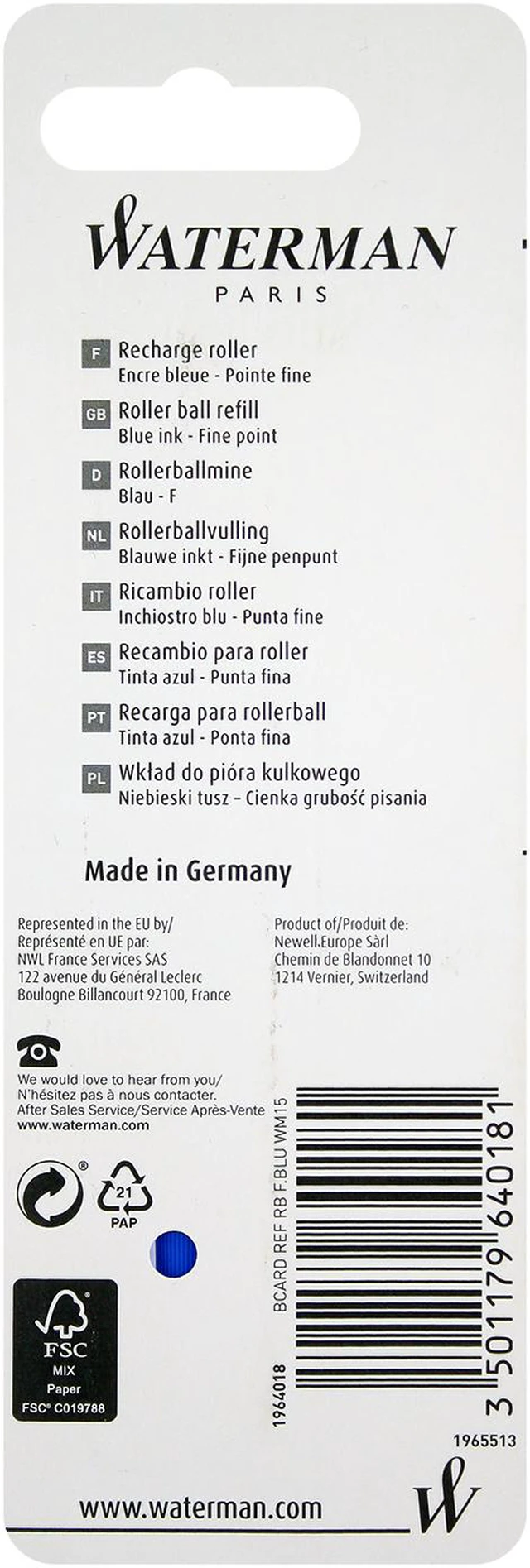 Alt view image 3 of 4 - Waterman Rollerball Refill for Rollerball Pens, Fine Point, Blue Ink