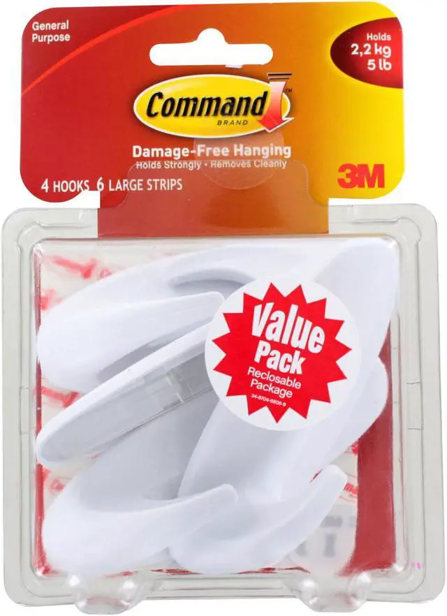Main image of Command Designer Large Plastic Hook, White, Pack of 4 (17083VP)