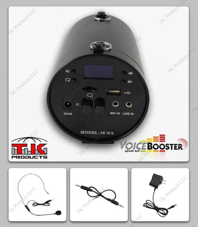 Alt view image 5 of 7 - VoiceBooster Voice Amplifier & Mp3 Player & FM Radio 25watts Black MR-AK38 (Aker), Portable, for Teachers, Coaches, Tour Guides, Presentations, Costumes, Etc.