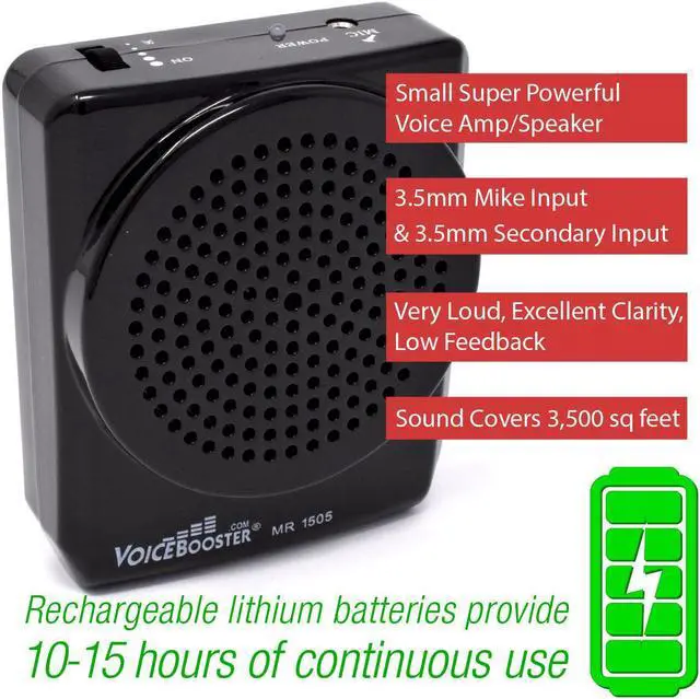 Alt view image 6 of 7 - VoiceBooster Voice Amplifier 12watts Black MR1505 (Aker), Portable, for Teachers, Coaches, Tour Guides, Presentations, Costumes, Etc.