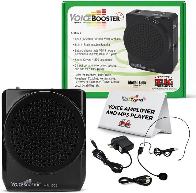 Alt view image 7 of 7 - VoiceBooster Voice Amplifier 12watts Black MR1505 (Aker), Portable, for Teachers, Coaches, Tour Guides, Presentations, Costumes, Etc.