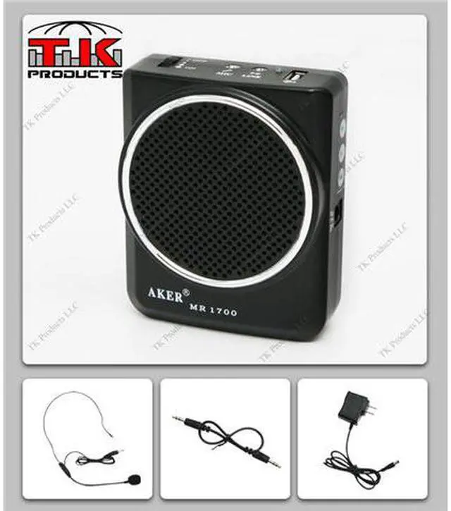 Main image of Aker Voice Amplifier & Mp3 Player 12watts Black MR1700 by TK Products,Portable, for Teachers, Coaches, Tour Guides, Presentations, Costumes, Etc.