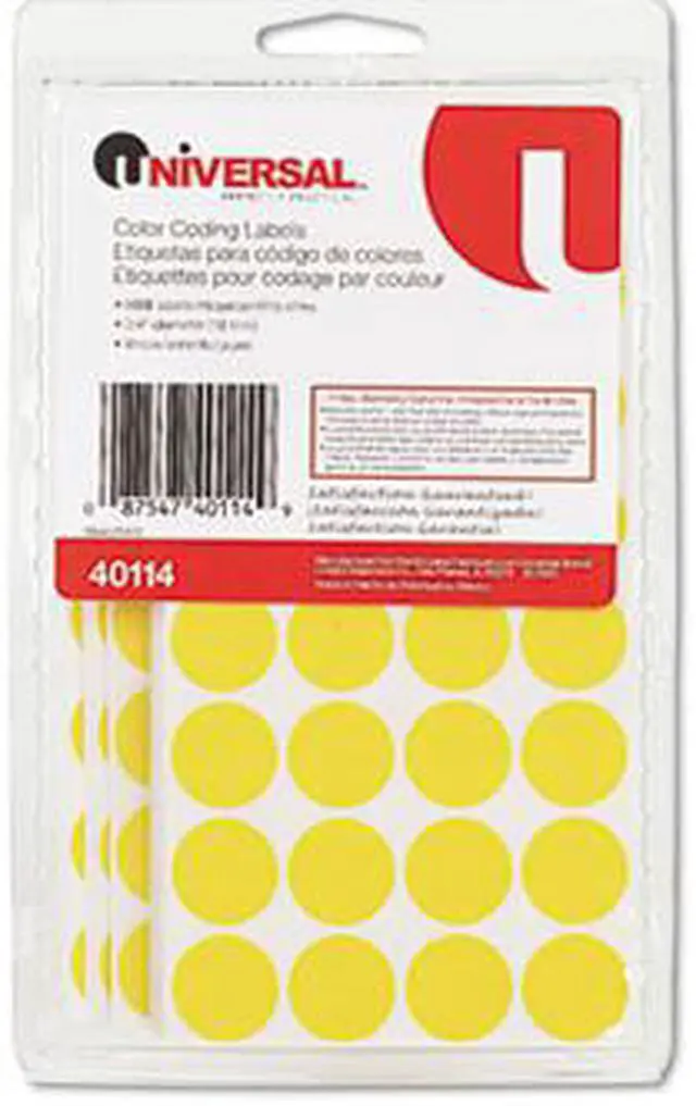 Main image of Permanent Self-Adhesive Color-Coding Labels, 3/4in dia, Yellow, 1008/Pack - UNV40114