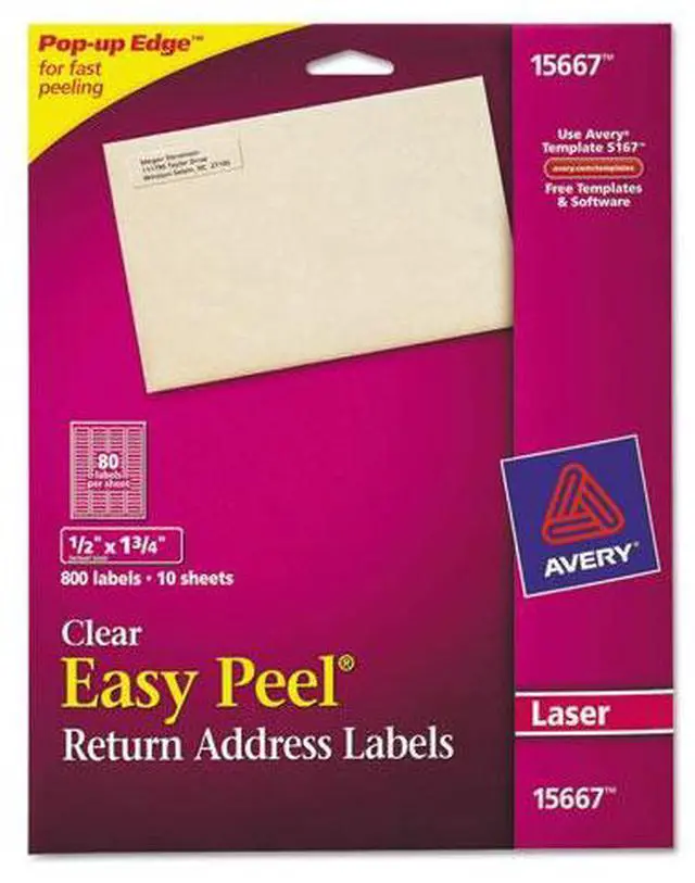 Main image of Easy Peel Mailing Labels For Laser Printers, 1/2 X 1-3/4, Clear, 800/P