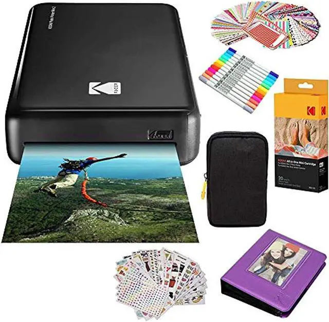 Alt view image 2 of 6 - kodak mini2 instant photo printer black gift bundle + paper 20 sheets + deluxe case + 7 fun sticker sets + twin tip markers + photo album + hanging frames