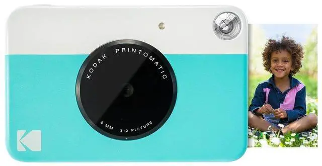 Alt view image 2 of 7 - Kodak Printomatic Instant Camera (Blue) All-In-Bundle + Zink Paper (20 Sheets) + Deluxe Case + Photo Album + 7 Unique Sticker Sets + Markers + Scissors + Border Stickers and So Much More