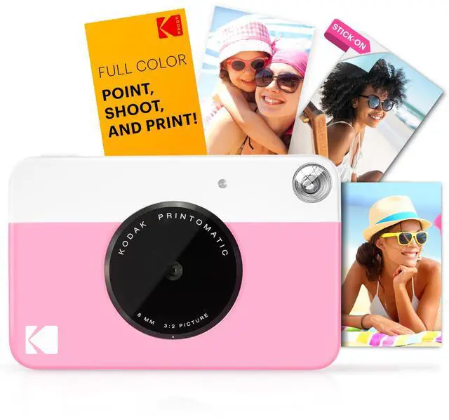 Alt view image 5 of 7 - Kodak Printomatic Instant Camera (Pink) All-In-Bundle + Zink Paper (20 Sheets) + Deluxe Case + Photo Album + 7 Unique Sticker Sets + Markers + Scissors + Border Stickers and So Much More