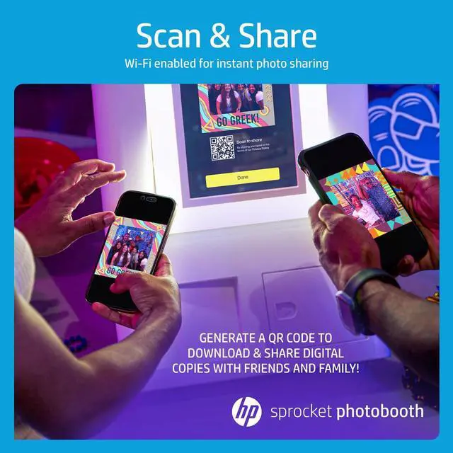 Alt view image 4 of 7 - HP Sprocket Photo Booth Machine Instant Color Photo Printer (White) + Zink Paper (100 Sheets) +Wedding Photo Backdrop