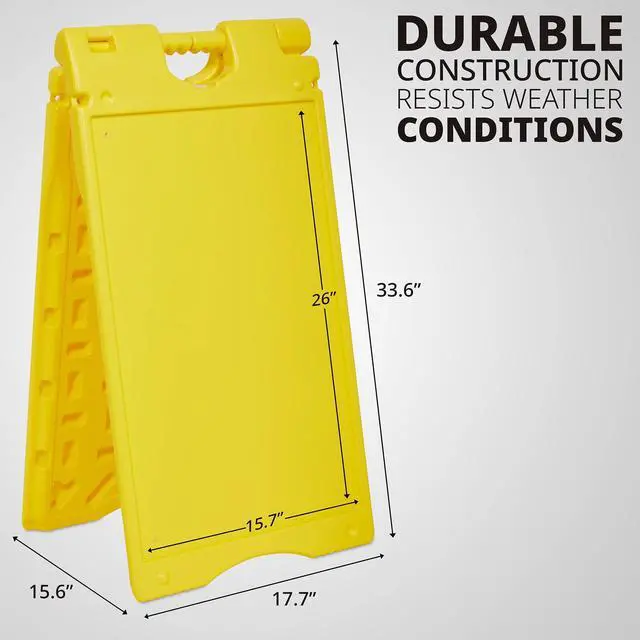 Alt view image 2 of 7 - Jumbl A-Frame Signboard 15.7 x 26 Display Surface  Small Outdoor Sandwich Board w/Weather Resistant PVC Sign Protector & Sand Fill Holes  Dual Signage Stand for Storefront Sidewalk Curb (Yellow)