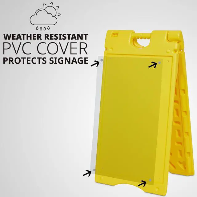 Alt view image 3 of 7 - Jumbl A-Frame Signboard 15.7 x 26 Display Surface  Small Outdoor Sandwich Board w/Weather Resistant PVC Sign Protector & Sand Fill Holes  Dual Signage Stand for Storefront Sidewalk Curb (Yellow)