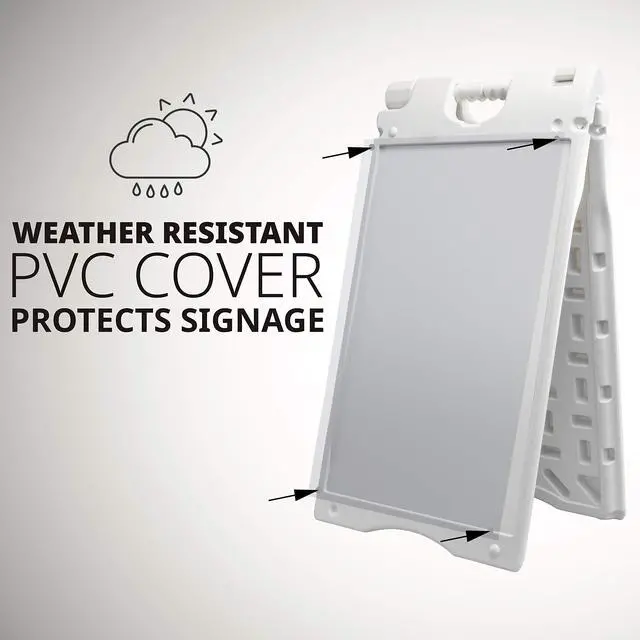 Alt view image 4 of 7 - A-Frame Signboard 15.7 x 26 Display Surface Small Outdoor Sandwich Board w/Weather Resistant PVC Sign Protector & Sand Fill Holes Dual Signage Stand for Storefront Sidewalk Curb (White)