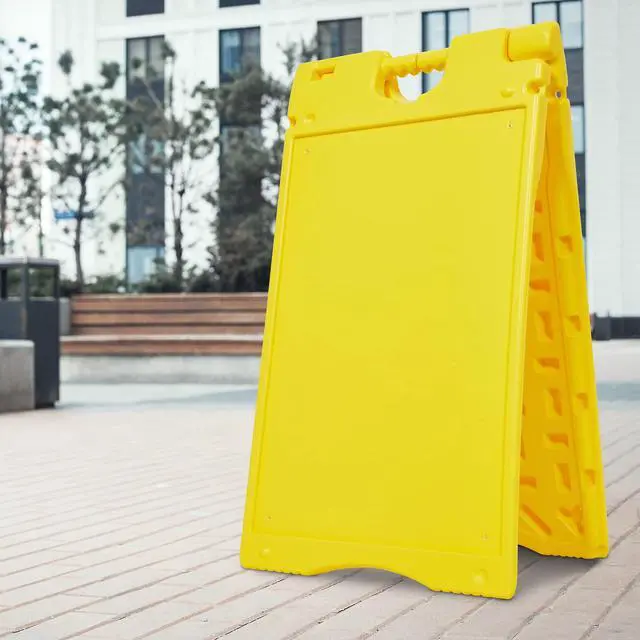 Alt view image 6 of 7 - Jumbl A-Frame Signboard 15.7 x 26 Display Surface  Small Outdoor Sandwich Board w/Weather Resistant PVC Sign Protector & Sand Fill Holes  Dual Signage Stand for Storefront Sidewalk Curb (Yellow)