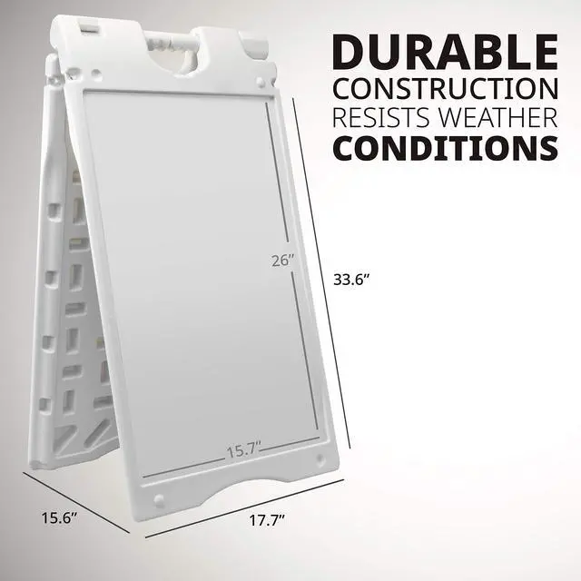 Alt view image 3 of 7 - A-Frame Signboard 15.7 x 26 Display Surface Small Outdoor Sandwich Board w/Weather Resistant PVC Sign Protector & Sand Fill Holes Dual Signage Stand for Storefront Sidewalk Curb (White)