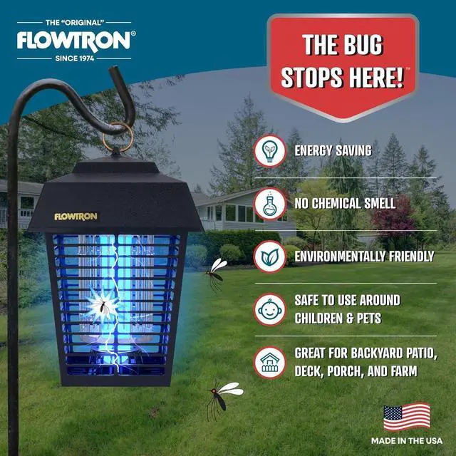 Alt view image 5 of 7 - Flowtron Bug Zapper, 1/2 Acre of Outdoor Coverage with Powerful 15W Bulb & 5600V Instant Killing Grid, Electric Insect, Fly & Mosquito Zapper With Wall Mounting Bracket & Mosquito Attractant Cartridge