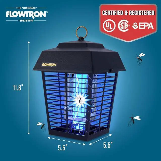Alt view image 6 of 7 - Flowtron Bug Zapper, 1/2 Acre of Outdoor Coverage with Powerful 15W Bulb & 5600V Instant Killing Grid, Electric Insect, Fly & Mosquito Zapper With Wall Mounting Bracket & Mosquito Attractant Cartridge