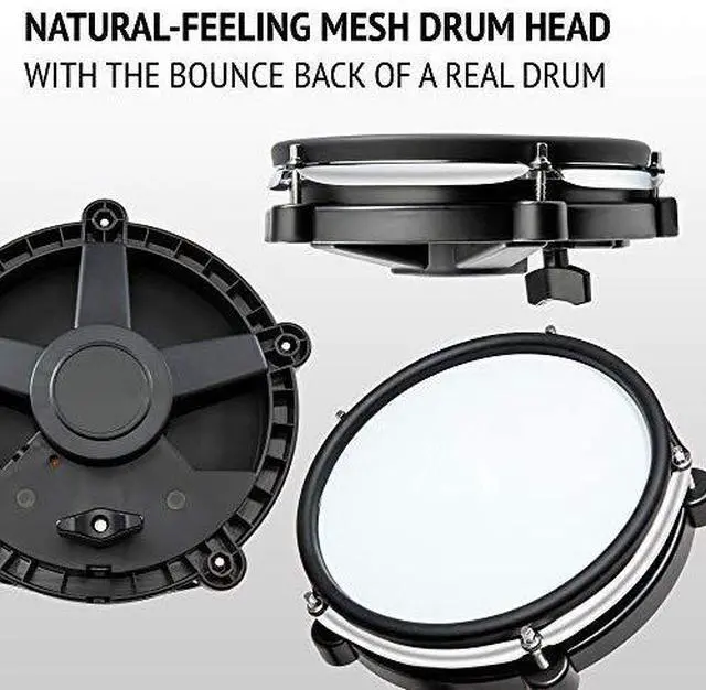 Alt view image 2 of 7 - LyxJam 7-Piece Electronic Drum Kit, Drum Set with Real Mesh Fabric, 209 Preloaded Sounds, 50 Play-Along Songs, Cymbals & Kick Pedal, Drum Sticks With SPA8 Active Speaker & 15 FT Qtr to Qtr Cable