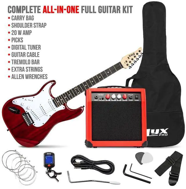 Alt view image 3 of 8 - LyxPro Left Hand 39 Inch Electric Guitar and Starter Kit for Lefty Full Size Beginners Guitar, Amp, Six Strings, Two Picks, Shoulder Strap, Digital Clip On Tuner, Guitar Cable and Soft Case - Red