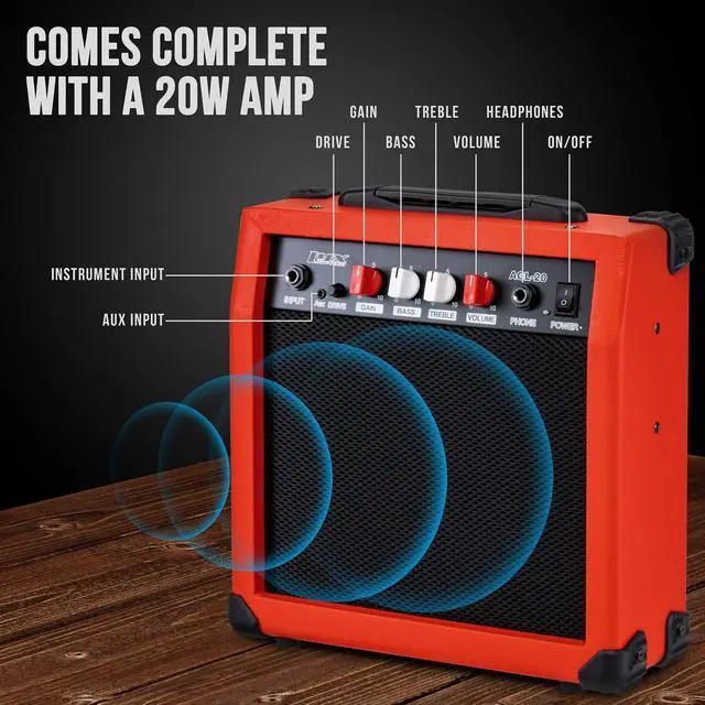 Alt view image 7 of 8 - LyxPro Left Hand 39 Inch Electric Guitar and Starter Kit for Lefty Full Size Beginners Guitar, Amp, Six Strings, Two Picks, Shoulder Strap, Digital Clip On Tuner, Guitar Cable and Soft Case - Red