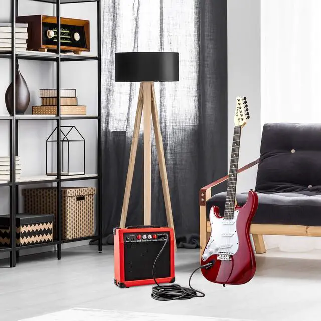 Alt view image 8 of 8 - LyxPro Left Hand 39 Inch Electric Guitar and Starter Kit for Lefty Full Size Beginners Guitar, Amp, Six Strings, Two Picks, Shoulder Strap, Digital Clip On Tuner, Guitar Cable and Soft Case - Red