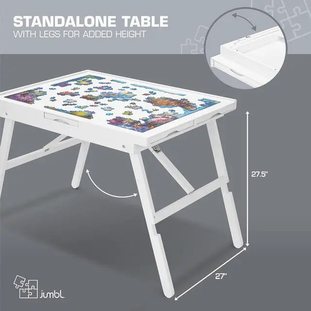 Alt view image 5 of 7 - Jumbl 1500-Piece Puzzle Table w/ Cover | 27 x 35 Jigsaw Puzzle Board w/Legs 6 Removable Storage & Sorting Drawers | Smooth Plateau Fiberboard Work Surface & Reinforced Hardwood | for Games & Puzzles