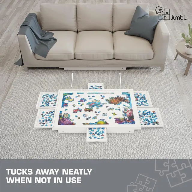 Alt view image 6 of 7 - Jumbl 1500-Piece Puzzle Table w/ Cover | 27 x 35 Jigsaw Puzzle Board w/Legs 6 Removable Storage & Sorting Drawers | Smooth Plateau Fiberboard Work Surface & Reinforced Hardwood | for Games & Puzzles