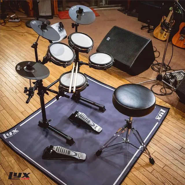 Alt view image 7 of 7 - LyxJam 7-Piece Electronic Drum Kit Set, with Real Mesh Fabric 209 Preloaded Sounds, 50 Play-Along Songs, Recording Capability & Kick Pad, Drum Sticks, Drum Throne Stool