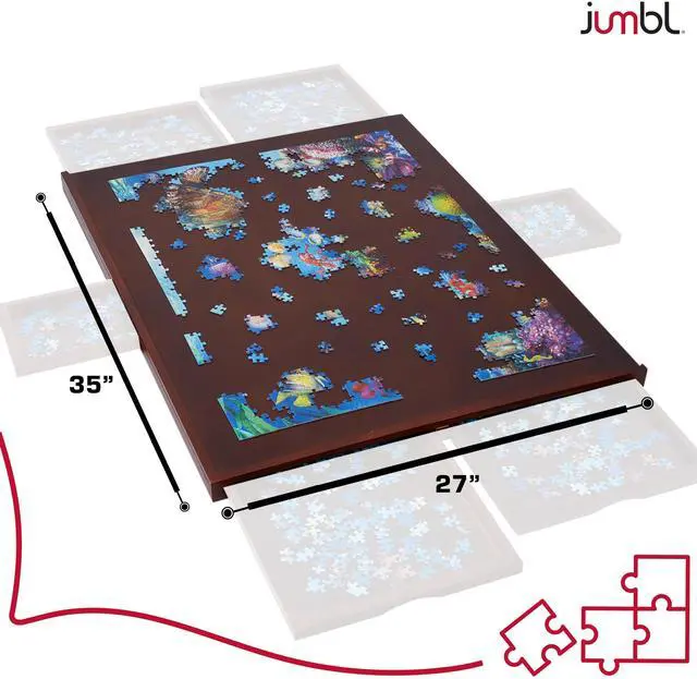 Alt view image 2 of 7 - Jumbl 1500-Piece Puzzle Board w/ Cover | 27 x 35 Jigsaw Puzzle Table w/ 6 Removable Storage & Sorting Drawers | Smooth Plateau Fiberboard Work Surface & Reinforced Hardwood | for Games & Puzzles