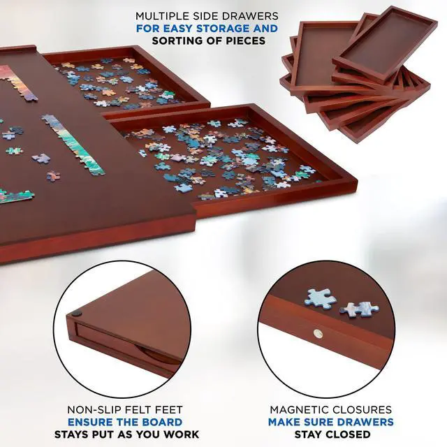 Alt view image 4 of 7 - Jumbl 1500-Piece Puzzle Board w/ Cover | 27 x 35 Jigsaw Puzzle Table w/ 6 Removable Storage & Sorting Drawers | Smooth Plateau Fiberboard Work Surface & Reinforced Hardwood | for Games & Puzzles