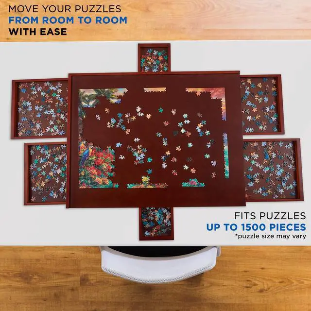 Alt view image 6 of 7 - Jumbl 1500-Piece Puzzle Board w/ Cover | 27 x 35 Jigsaw Puzzle Table w/ 6 Removable Storage & Sorting Drawers | Smooth Plateau Fiberboard Work Surface & Reinforced Hardwood | for Games & Puzzles