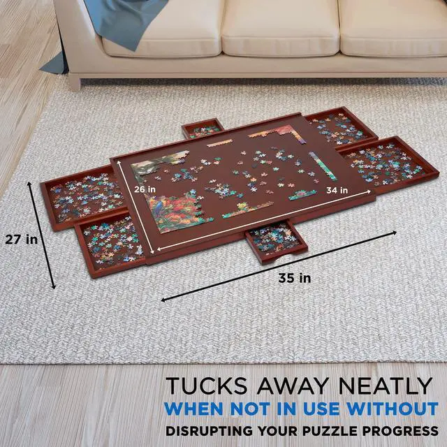 Alt view image 7 of 7 - Jumbl 1500-Piece Puzzle Board w/ Cover | 27 x 35 Jigsaw Puzzle Table w/ 6 Removable Storage & Sorting Drawers | Smooth Plateau Fiberboard Work Surface & Reinforced Hardwood | for Games & Puzzles