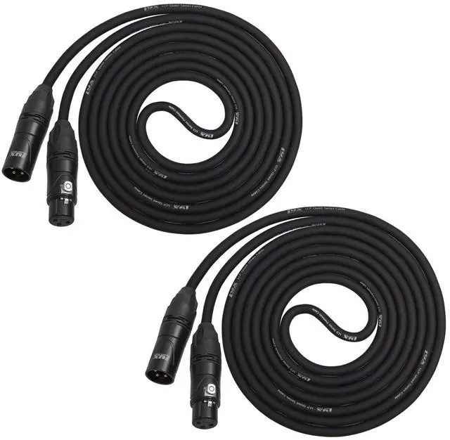 Main image of LyxPro Cable Pack: 2 Black - 100 Ft - XLR Male to Female 4-Conductor Star Quad Professional Microphone Cables. Low Noise & Sound Clarity Road Worthy
